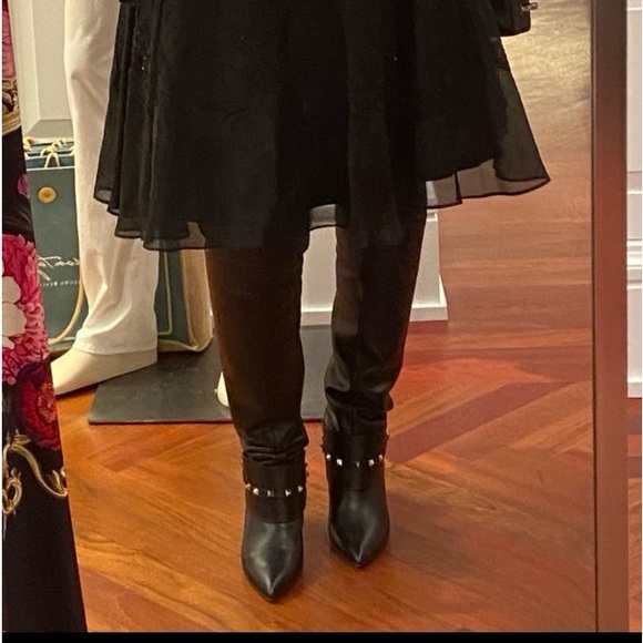 VALENTINO ROCKSTUD OVER THE KNEE KITTEN HEEL LEATHER BOOTS - Picture 7 of 11